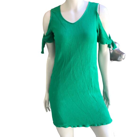 Soft Surroundings Cold Shoulder Tie Sleeve Green Rayon Dress Women’s Size PS - Picture 1 of 8